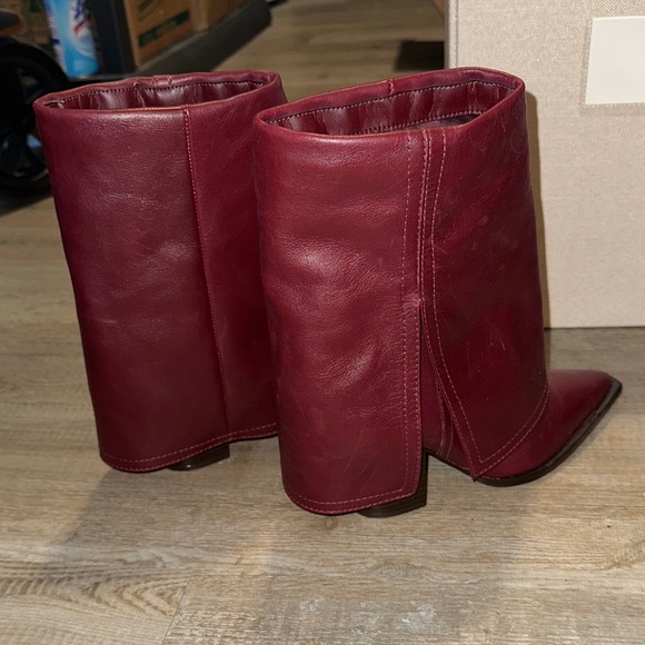 NWOB Burgundy Leather Slouchy Ankle Heeled Boots Pointed Toe - Picture 4 of 7